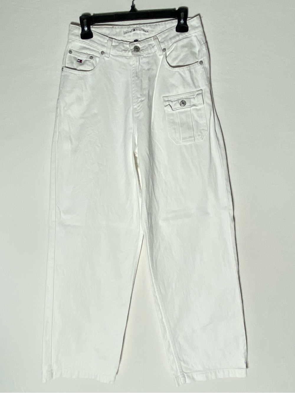 Vintage 90s Tommy Hilfiger White Wide Leg Utility Carpenter Jeans 10 Streetwear
